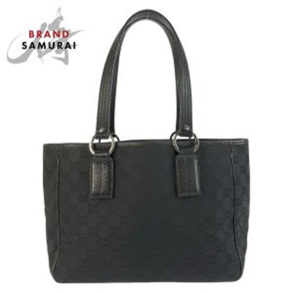 Gucci black GG canvas leather tote bag shoulder